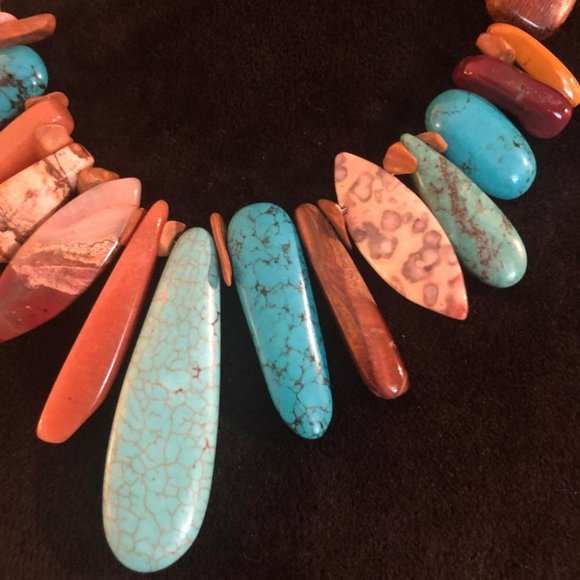 Autumn Magesty! Turquoise, Carnelian, Agate Jasper and Wood Necklace - Picture 2 of 8